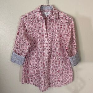 Foxcroft Easy Care Pink and White 3/4 Sleeve Button Down Shirt